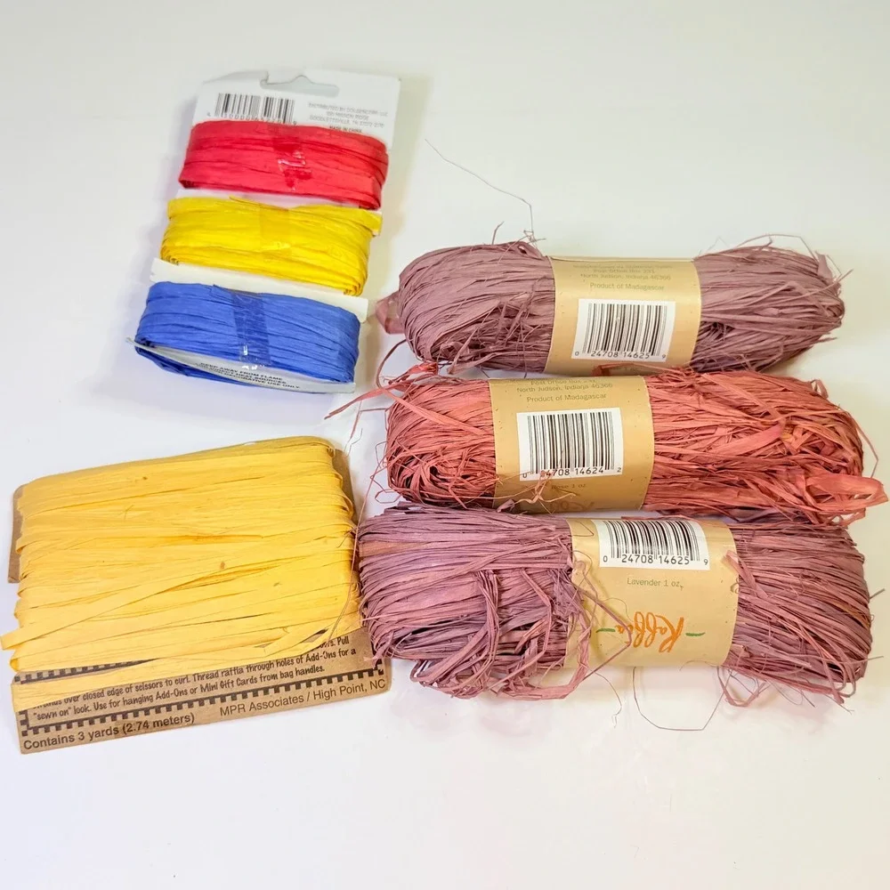 Mixed Raffia Ribbon Lot American Oak Natural Rose Lavender & Primary Paper Color